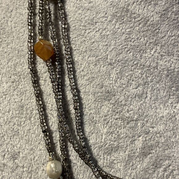 Coldwater Creek 4 Strand Seed Bead & Natural Stone Necklace Citrine Quartz Agate - Picture 4 of 10